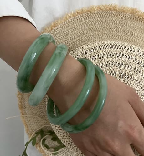 iF YOU 6pcs Chunky Acrylic Bangle Bracelets for Women, Resin Bamboo Brown Stretchy Bracelet Stack, Fashion Jewelry for Women - color: 4 Green bangles