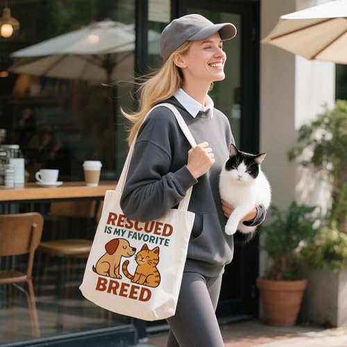 itgowisa Canvas Tote Bag for Women, Tote Bag with Zipper Inner Pocket, Zippered Canvas Bag for Shopping Work Grocery Everyday - style: Adoptdontshop