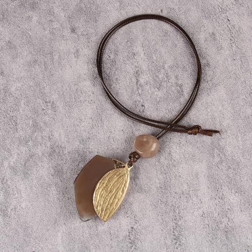 JAOYU Bohemian Necklaces for Women Leather Necklace Wood Pendant Choker Long Brown Necklace Chunky Circle Boho Hippie Jewelry - style: Boho Statement Necklace