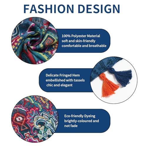 QIUTIMIY Scarf for Women Lightweight Soft Floral Leopard Printed Scarves Fall Winter Fashion Shawl Wrap with Fringe - color: Dblue Red