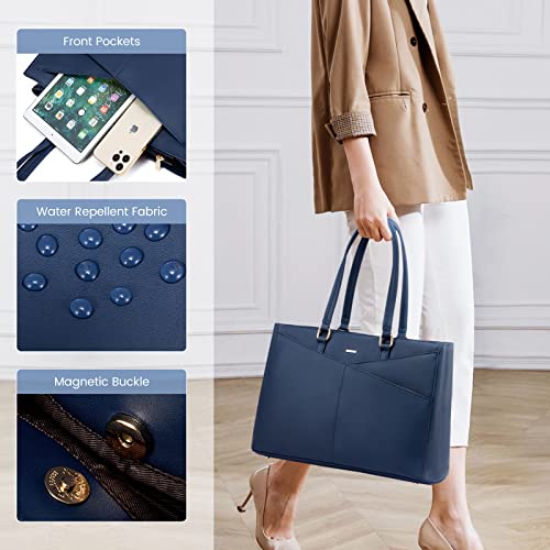 LOVEVOOK Laptop Tote Bag for Women 15.6 Inch Waterproof Leather Computer Bags Women Business Office Work Bag Briefcase,Navy Blue - color: Navy Blue 15.6 Inch, size: 15.6 inch