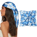 AWAYTR 27.5” Square Satin Head Scarf Hair Scarf for Women's Hair Silk Bandana for Women Silk Head Wrap for Sleeping - color: Flower (Blue)