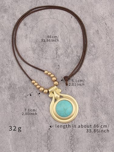 Bohemian Necklaces for Women Long Leather Necklace with Large Pendant Chunky Boho Hippie Jewelry Pendant Chocker Necklace - style: Womens Necklaces Trendy Boho