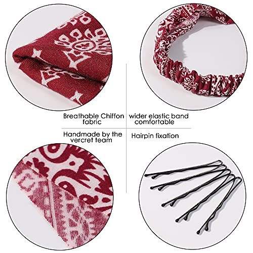 Vercret 6 Pack Hair Scarf Headband for Women Elastic Bandana Head Scarf Large Boho Triangle Kerchief with Clips Non Slip Scarves - color: C Pack Floral