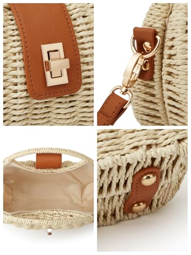 Handmade Straw Woven Bag Beach Clutch Purses Women Vacation Shell Shoulder Crossbody Summer Dumpling Handbag Basket Tote - color: B-khaki