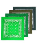 Bycc Bynn Large 27" x 27" 100% Cotton Bandanas - Set of 4 - color: Light Green+verdant+army Green+dark Green