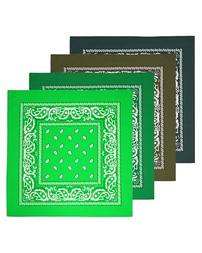 Bycc Bynn Large 27" x 27" 100% Cotton Bandanas - Set of 4 - color: Light Green+verdant+army Green+dark Green