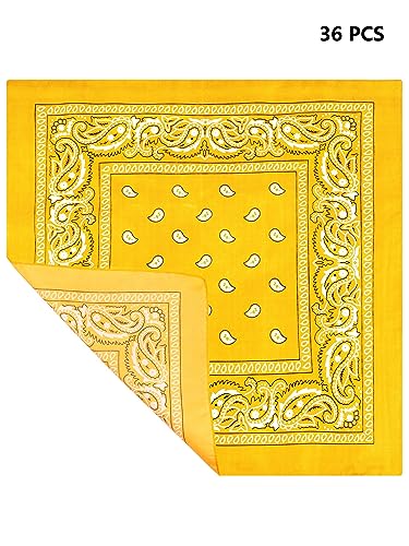Unittype 36 Pieces Paisley Bandana Cowboy Bandanas Sports Novelty Headband Square Scarf Outdoor for Western Party Costume - color: Orangey Yellow, style: Simple Style