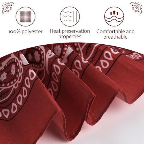 PLULON Bandanas for Men Women 4/12/24/30 Pack, Paisley Pattern Bandana Bulk Headbands Handkerchief Face Mask 100% Polyester - color: Burgundy