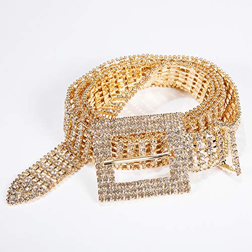 Dubulle Womens Belt Chain Leather Belts Vintage Western Adjustable Elastic Double Buckle for Cowboy Pant Dress - color: Gold a