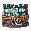 Turquoise Leather Western Bracelets for Women Men Bohemian Retro Turquoise Wrap Bracelets Exquisite Layered Stacked Cowboy Cowgirl Bracelet Western Country Concert Outfits Leather Cuff Bracelet for Women - style: Heart