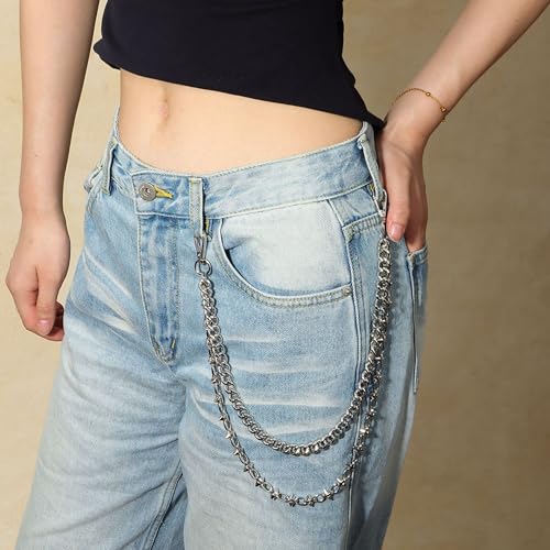 Pants Chains Hip Hop Punk Jeans Wallet Chain Goth Layered Waist Belt Chain Clothing Accessories for Women Men - color: 2 Rivet Chains