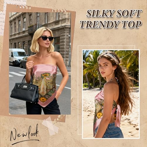 Large Square Head Scarf Bandana - 35" Satin Hair Scarf for Women Like Silk Scarf Fashion Hair Wrapping - color: Paisley(pink), size: 35IN*35IN