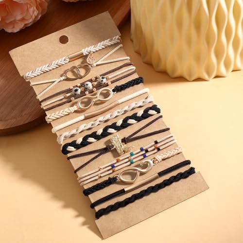 DIYDEC 12pcs Hair Ties Bracelet for Women Boho Braided Hair Ties No Damage Elastic Hair Bracelet Band for Girls Soft Thick Thin Long Curly Hair Accessories(Blackwhite) - color: BlackWhite1