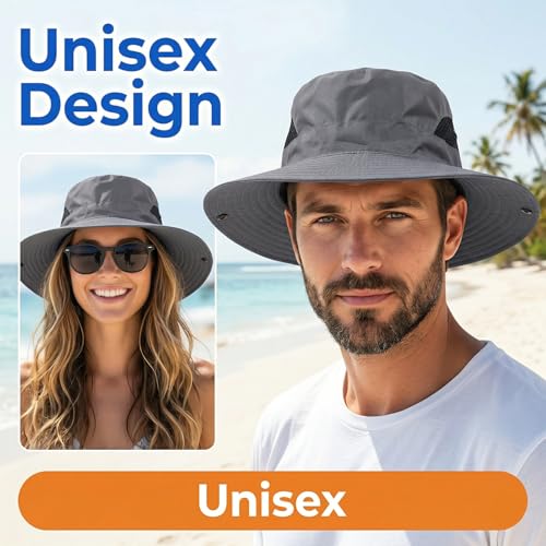 Sun Bucket Hats Waterproof Packable Protection Hat Hiking Fishing Beach Garden Hat Camping Traveling Wide Brim Hats for Men Women Dark Gray
