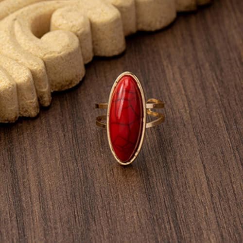 Turquoise Ring Boho Western Jewelry Chunky Thumb Statement Ring Dainty Simple Finger Open Jewelry Gift for Women Boho Dresses Accessories - color: A2:red turquoise rings