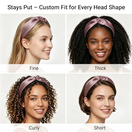 ZLYC Mulberry Silk Headband Elastic Twist Knotted Head Bands for Women's Hair, Solid Batik Pink - color: Solid Batik Pink