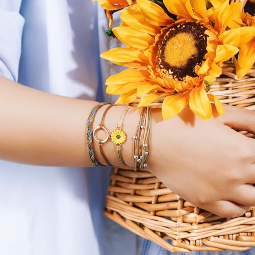 Sunflower Friendship Bracelets Boho Stackable String Bracelets Cute Trendy Gifts for Teen Girls Women - color: Tan