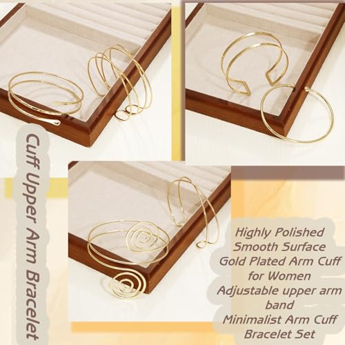 BROCC 6pcs Gold Arm Cuff Bracelet Set for Women Adjustable Coil Swirl Upper Cuff Bracelet Jewelry - color: A