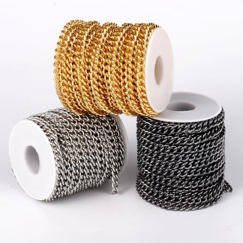 33FT Stainless Steel Curb Chain Roll, 6mm 304 Stainless Steel Flat Twisted Links Curb Chains Bulk Spool for Jewelry Making Necklace DIY Craft - color: Stainless Steel, size: 6.0mm width