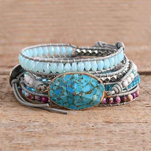 YGLINE Natural Stone Bracelet 5 Wraps Bracelet Handmade Blue Color Boho Bracelet for Women Bracelet - color: turquoise 5