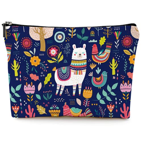 Cute Makeup Bag for Purse Canvas Waterproof Funny Cosmetic Bags for Women Zipper Travel Toiletry Pouch-Alpaca Makeup Bags-Navy - color: Alpaca Makeup Bags-Navy