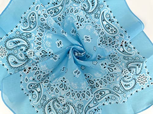 Single Pack Bandanas 60s Premium Cotton Soft Thin Handfeel Large Handkerchief for Men and Women - color: 1 Pack-light Blue