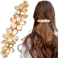 Joez Wonderful Rhinestone Hair Clips, Bridal Hair Accessories for Women, Sparkly Crystal Hair Pins, Fancy Hair Barrettes for Wedding, Bride, Long Hair (Champagne Flower, 1 Pcs) - color: Flower Champagne