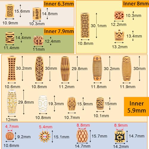 40pcs Plastic Hair Beads for Braids, 20 Styles African Hair Dreadlock Beads Assorted Textures Loc Hair Jewelry Boho Plastic Faux Wood Tube for Women Men Dreadlock Accessories Necklace Bag DIY Crafts - color: 20 Styles Total of 40pcs