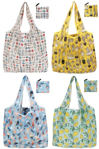 Reusable Foldable Shopping Bags, 4 Pack - Lightweight And Compact, Grocery Totes With Summer Patterns, Machine Washable And Durable, Ideal For Groceries, Travel, And Daily Use - color: Summer 4 Pack