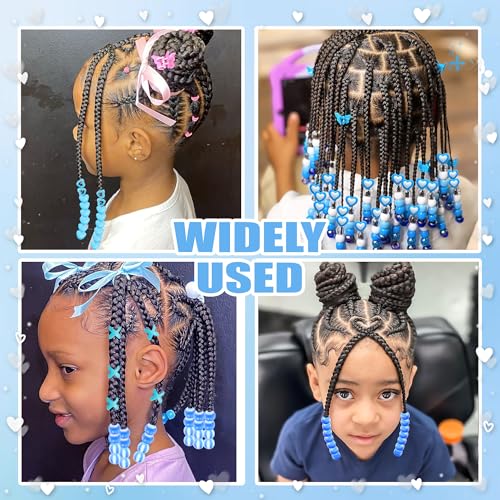 NAISKA 100PCS Blue Hair Beads Sets Heart Braids Beads 10 Styles Loc Bead Flower Round Pony Bead Loc Dreadlock Braids Accessories for Kids Girls - color: Blue