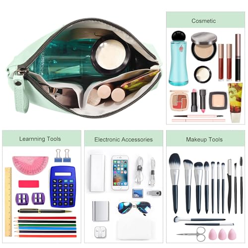 MAANGE Cosmetic Bags for Women Small Makeup Bag for Purse Pu Leather Makeup Pouch Travel Makeup Bag with Zipper Make Up Bag for Travelling - color: Green