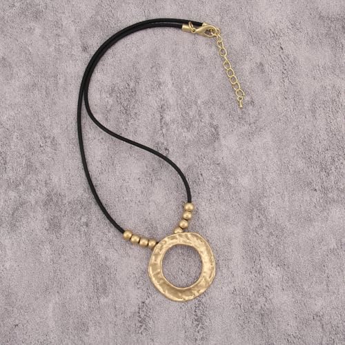 Boho Necklace for Women Adjustable Silicone Rope with Gold Beaded Pendant Chunky Handmade Vintage Jewelry - style: Bead Ring