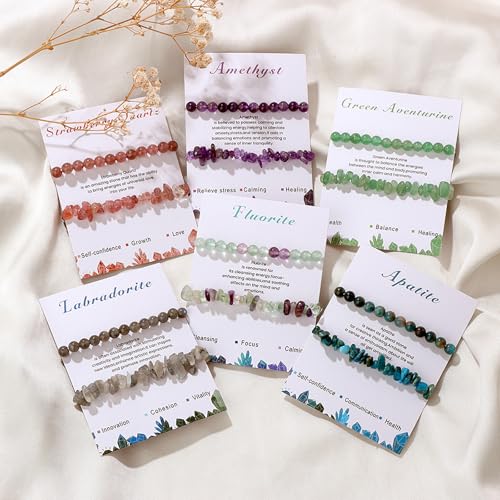 Healing Crystal Bracelets for Women 2 PCS 6mm Natural Stone Bracelet Stretch Crystal Beaded Bracelets Handmade Gemstone Bracelet Jewelry Gifts Christmas Gifts for Women Girls - style: amazonite