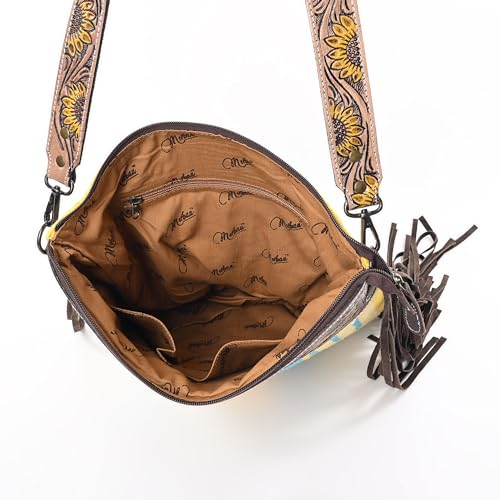 Merbaa Women Handtooled woolen saddle blanket hand woven Crossbody Bag - color: Yellow