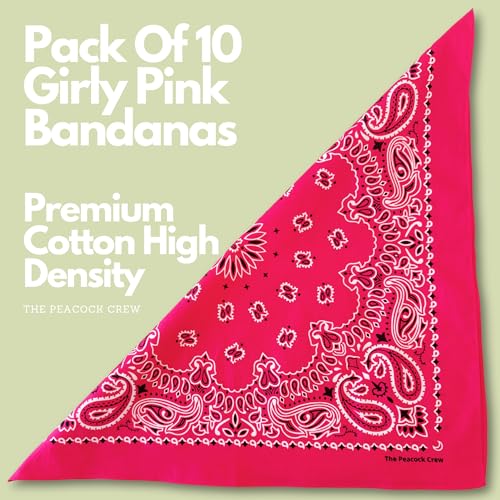 The Peacock Crew Premium Soft Cotton Bandanas Pack for Men and Women Paisley 22 x 22 inches - color: Pack of 10 Girly Pink