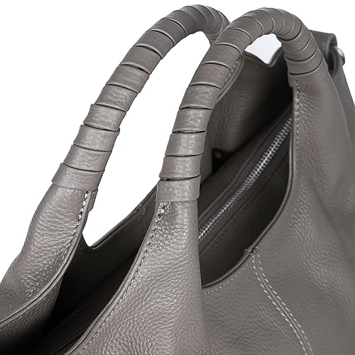Iswee Genuine Leather Shoulder Bags Purses and Handbags for Women Satchel Designer Cross Body Hobo Medium Size Tote - color: Gray