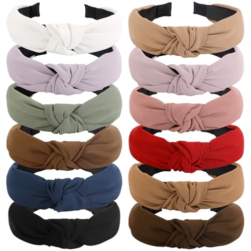 VELSCRUN 12 Pack Headbands for Women Gilrs White Fashion Pink Knotted Head Bands Solid Red Headband Non Slip Hair Band for Women's Thin Thick Short Hair Face Wash Hair Accessories Gifts for Women - color: Headband 35