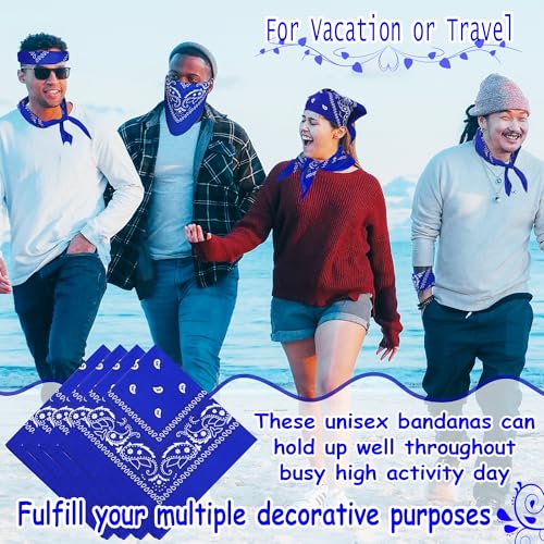 ILHSTY 60 Pcs Women Men Paisley Bandanas Bulk Unisex Bandanas Head Cowboy Scarf Necktie handkerchief Party Supplies - color: Royal Blue