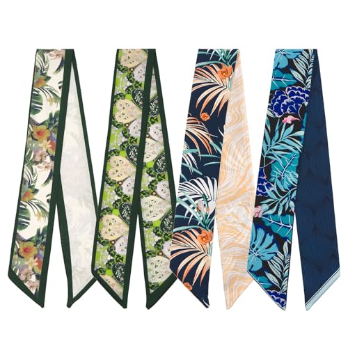QIUTIMIY 4 Pack Purse Scarf Handbags Skinny Twill Hair Scarves Narrow Neck Scarf Band Women Fashion Accessories Bag Charms - color: Style 2-9