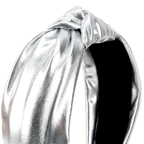 YISSION Silver Knotted Headband Wide Headbands for Women No Slip Fashion Head Band Top Knot Hairband Hair Accessories for Women - color: Silver