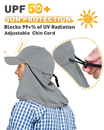 Tirrinia Wide Brim Sun Hat with Neck Flap for Men & Women, Breathable Hiking Fishing Safari Hat, Outdoor UV Protection Cap - color: #3 Grey