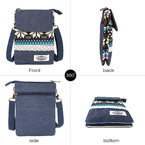 Roomy Cell Phone Purse Wallet Canvas Small Crossbody Purse Bags with Shoulder Strap For Women teen girlsl | Roomy - color: Q-folk-custom Blue