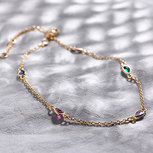 MTMY Gold Anklets for Women 14K Gold Plated Tiny Bead Anklet Colorful Tassel Foot Chain Dainty Adjustable Cute Summer Beach Boho Anklets Jewelry Gift - style: colorful drop A