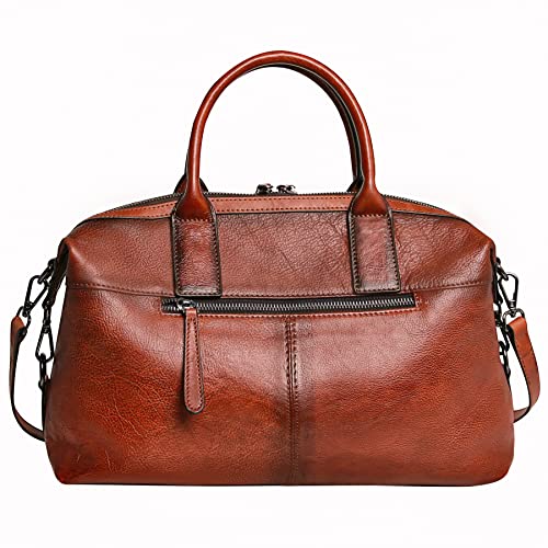 Iswee Genuine Leather Satchel Tote Bag Top Handle Handbag Designer Shoulder Bag Large Capacity Cross Body Bag - color: Brown