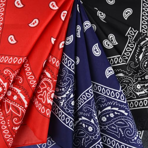 NACHLYNN 10/20pcs Paisley Bandanas Assorted Bandanas Cowboy Polyester Headbands Square Scarf Headwear - color: Red, Black, Navy Blue