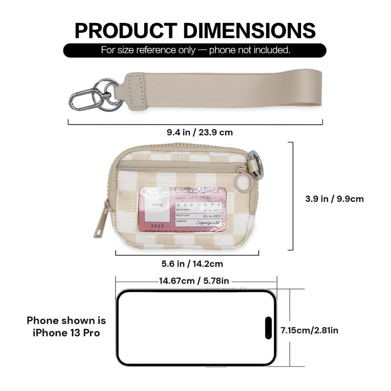Wristlet Wallet for Women Mini Zip Card Case with Clear ID Window Zipper Coin Purse Lightweight Portable Keychain Wallet - color: Beige