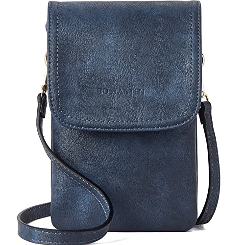 BOSTANTEN Vegan Leather Crossbody Bags for Women Designer Cell Phone Bag Wallet Purses Adjustable Strap - color: A-04-navy Blue