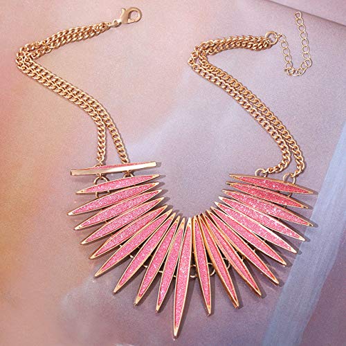 MOLOCH Sparkling Druzy Leaf Choker Necklace Fashion Gold-Tone Collar Necklace Bib Statement Chunky Tribal Necklace Woman Jewelry - color: Pink