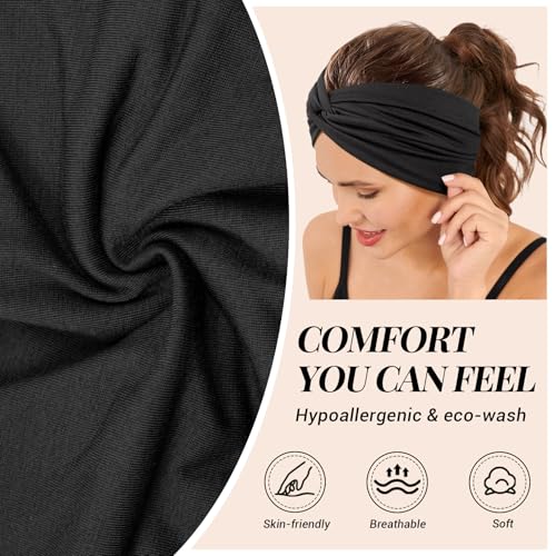 Wide Headbands for Women's Hair, 4 Pcs Hair bands – Vintage Turban Elastic Head Bands Adult Women Soft Head Wraps Knotted for Yoga & Workout – Summer Fashion Hair Accessories(Leopard Brown) - color: Leopard Brown